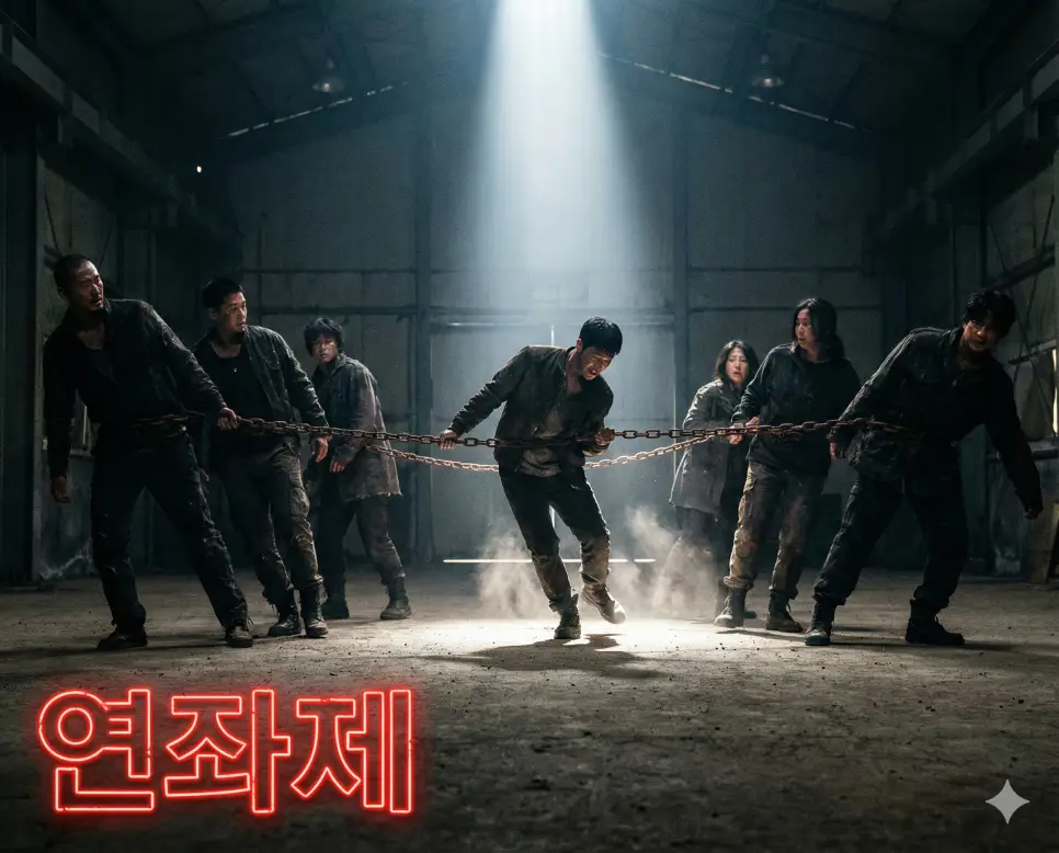 범죄인과 특수한 관계에 있는 사람에게 연대 책임을 지우는 제도인 연좌제를 상징화한 이미지