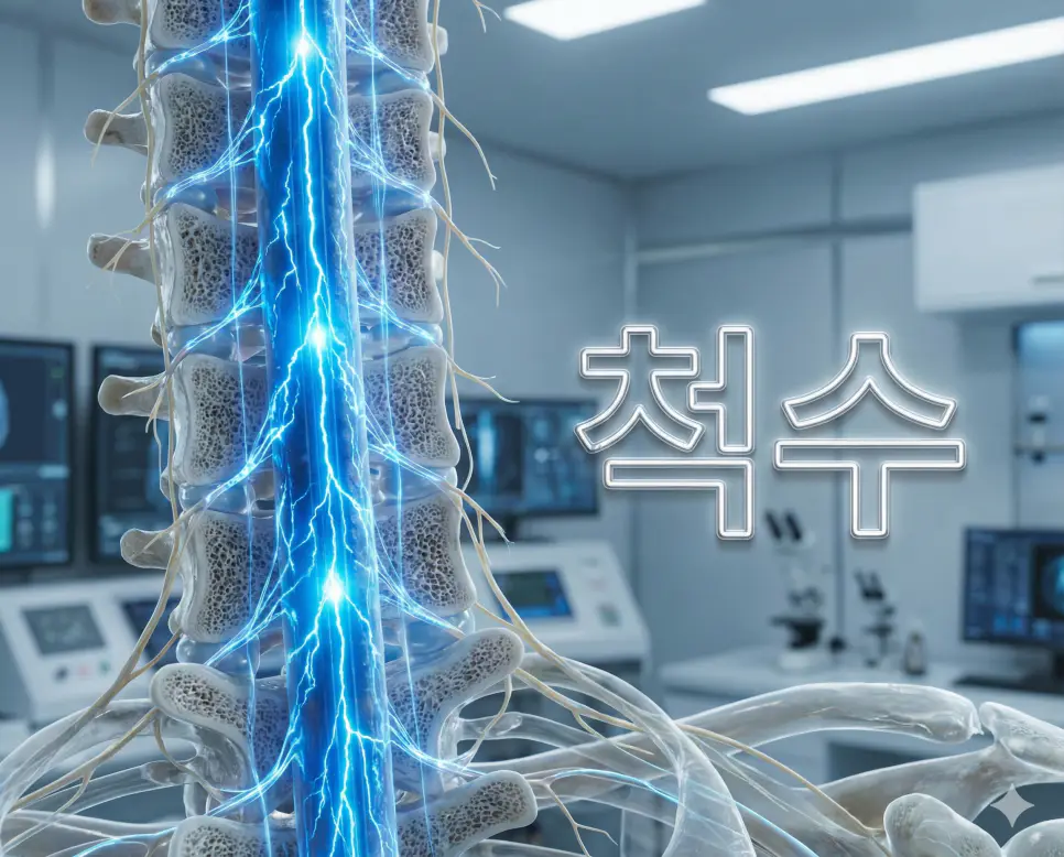 뇌와 몸 각 부위를 연결하여 신호를 전달하는 중추 신경계의 핵심 통로인 척수 이미지