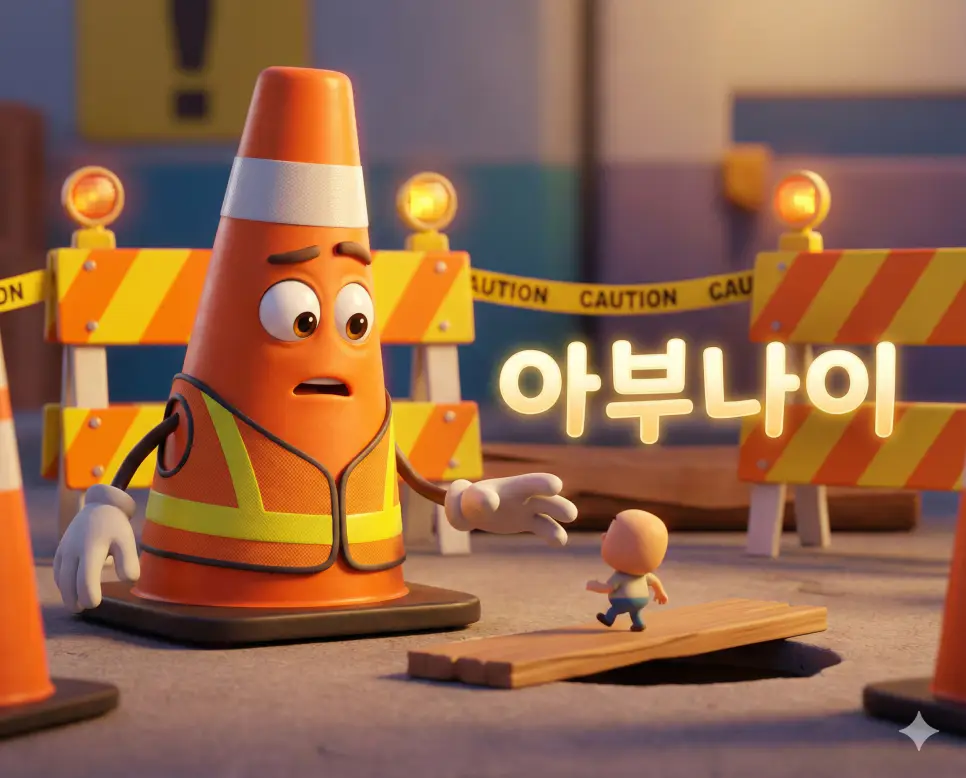 위험하다는 경고와 주의를 담은 아부나이 뜻과 긴박한 상황을 표현한 이미지