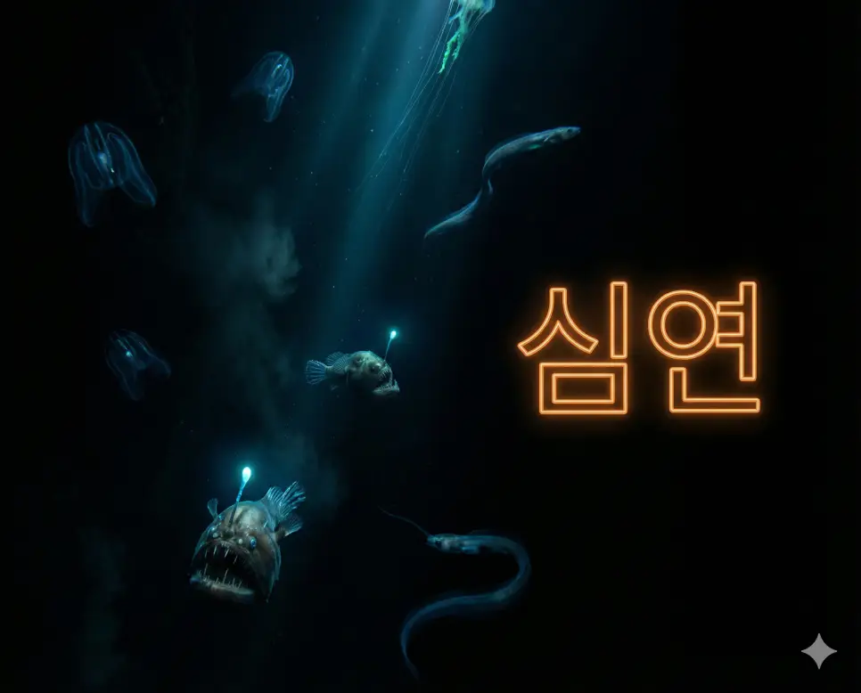 심연 뜻인 바닥을 알 수 없는 깊은 틈이나 끝없이 깊은 미지의 공간을 묘사한 신비로운 이미지