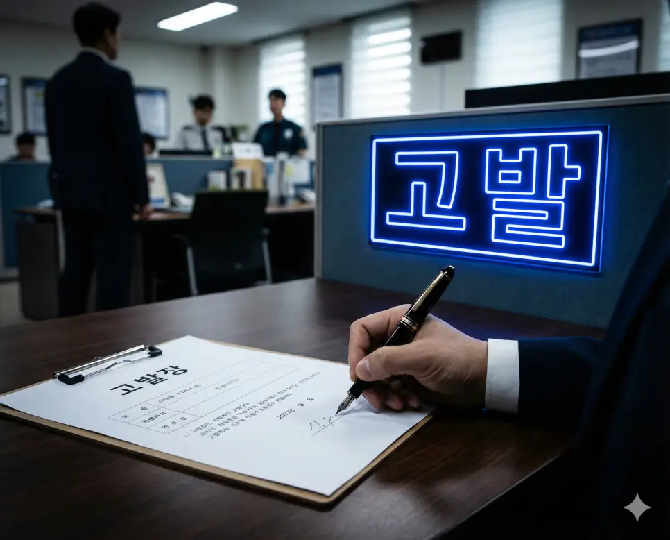 범죄 피해자 이외의 제3자가 수사 기관에 범죄 사실을 알리고 처벌을 구하는 행위인 고발 이미지