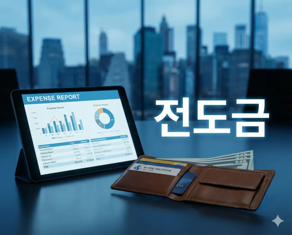 전도금 뜻인 업무를 위해 미리 지급받는 자금을 상징하는 현대적인 비즈니스 환경 이미지