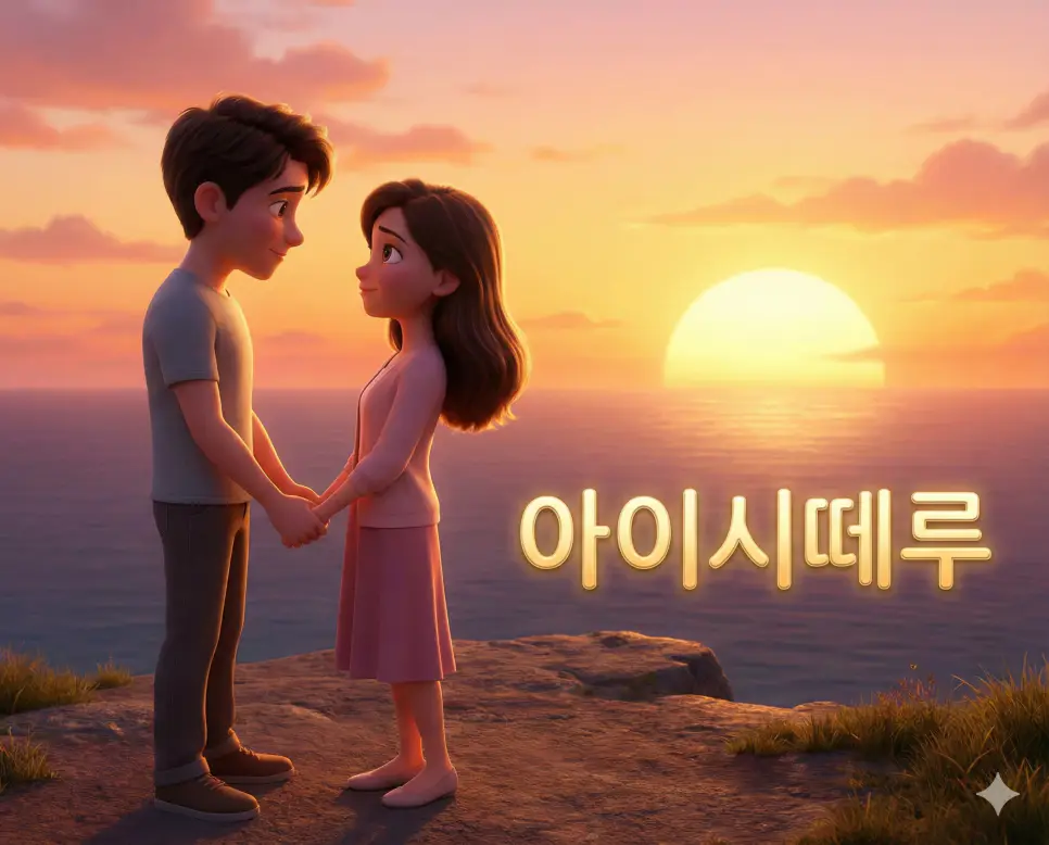 진심 어린 사랑 고백을 담은 아이시떼루 뜻과 낭만적인 연인의 순간을 담은 이미지