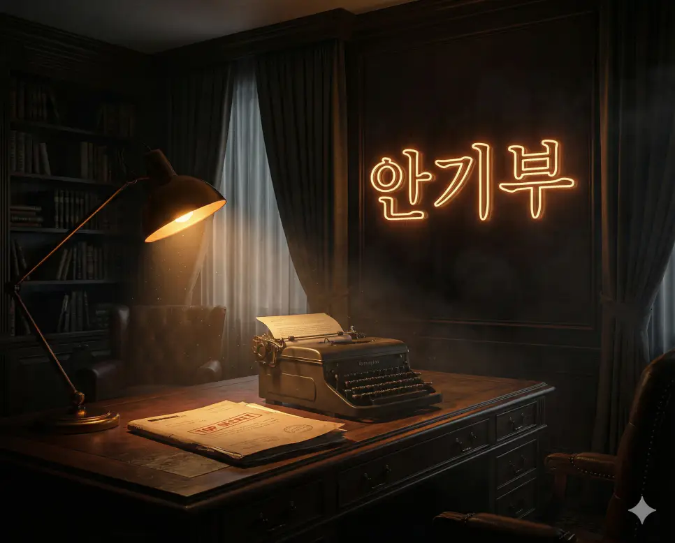 안기부 뜻인 국가안전기획부를 상징하는 역동적이고 고전적인 분위기의 정보 조직 이미지