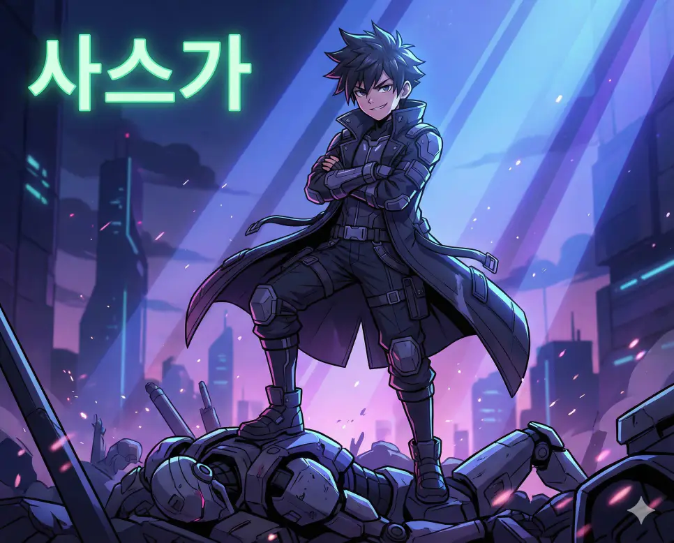 역시라는 의미로 상대의 능력을 인정할 때 쓰는 사스가 뜻과 역사가 잘 표현된 세련된 애니메이션 스타일의 이미지입니다.