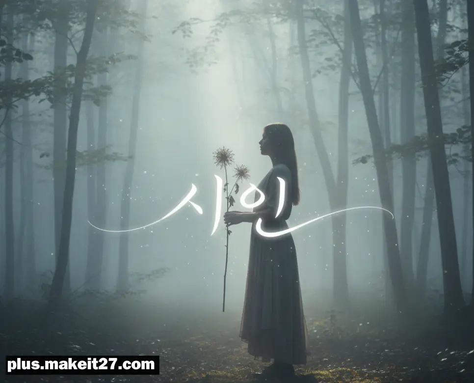 삶의 서정을 노래하는 시인의 감성을 담은 신비로운 숲 배경과 우아한 한글 디자인