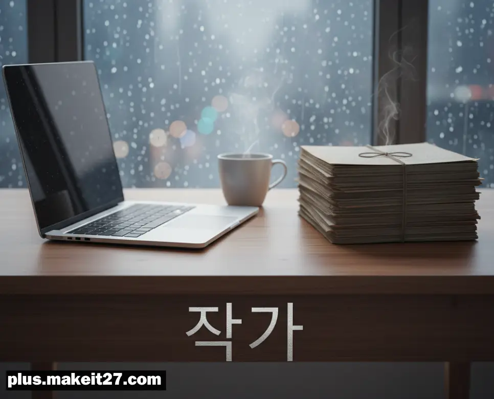 새로운 이야기를 창조하는 작가의 현대적인 작업 공간과 감각적인 한글 타이포그래피