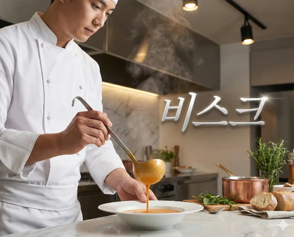 비스크 뜻이 담긴 진한 갑각류의 풍미와 정성을 담아 완성한 프랑스식 정통 수프의 비주얼