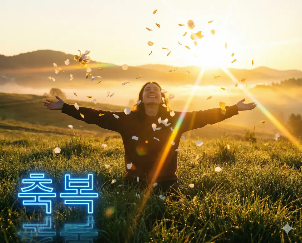 축복 뜻인 행복을 빌어주거나 신이 내리는 은혜를 상징적으로 표현한 웅장하고 환희에 찬 이미지