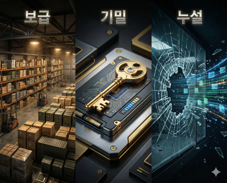 보급, 기밀, 누설의 상관관계를 세련된 구도로 통합한 안보 및 자원 관리 종합 가이드 이미지