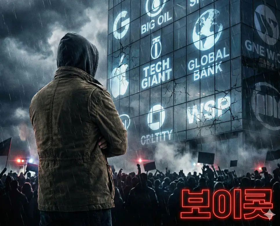 보이콧 뜻을 상징하는 단호한 거부의 몸짓과 집단적 저항의 아우라를 담은 장면