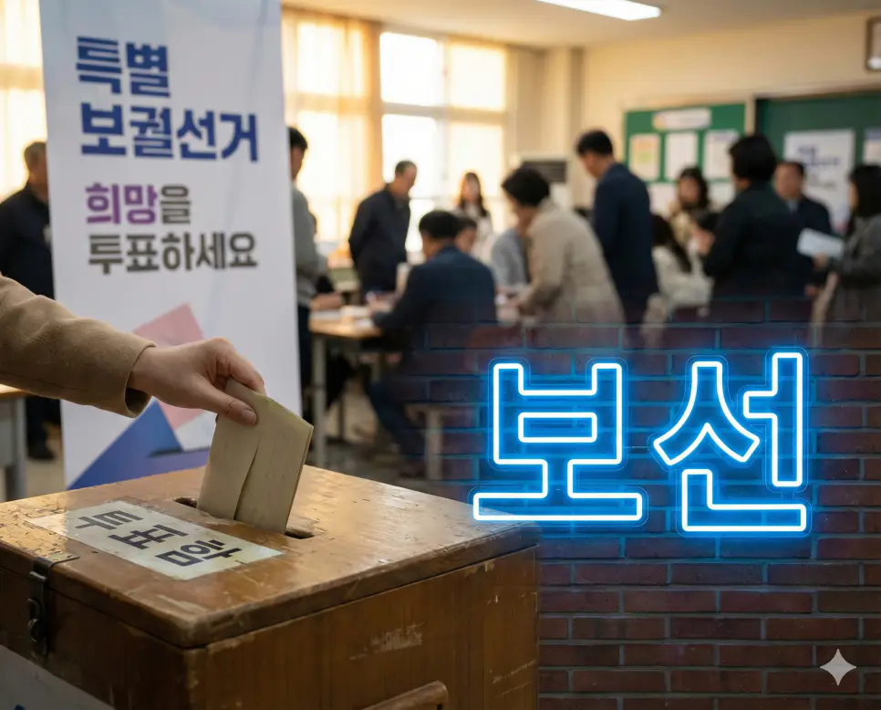 국회의원이나 지자체장 등의 빈자리를 채우기 위해 실시하는 보충 선거인 보선 이미지