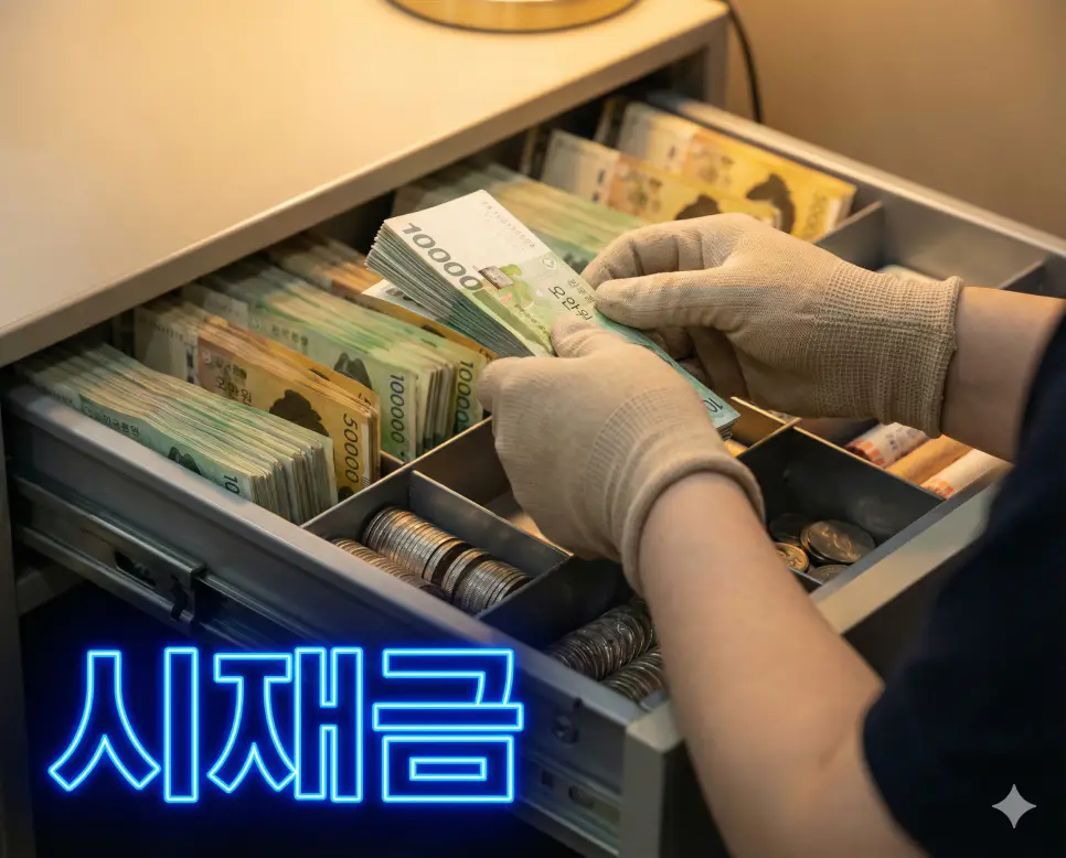 시재금 뜻인 현재 금고나 계산대에 실제로 보유하고 있는 현금을 보여주는 실사 이미지
