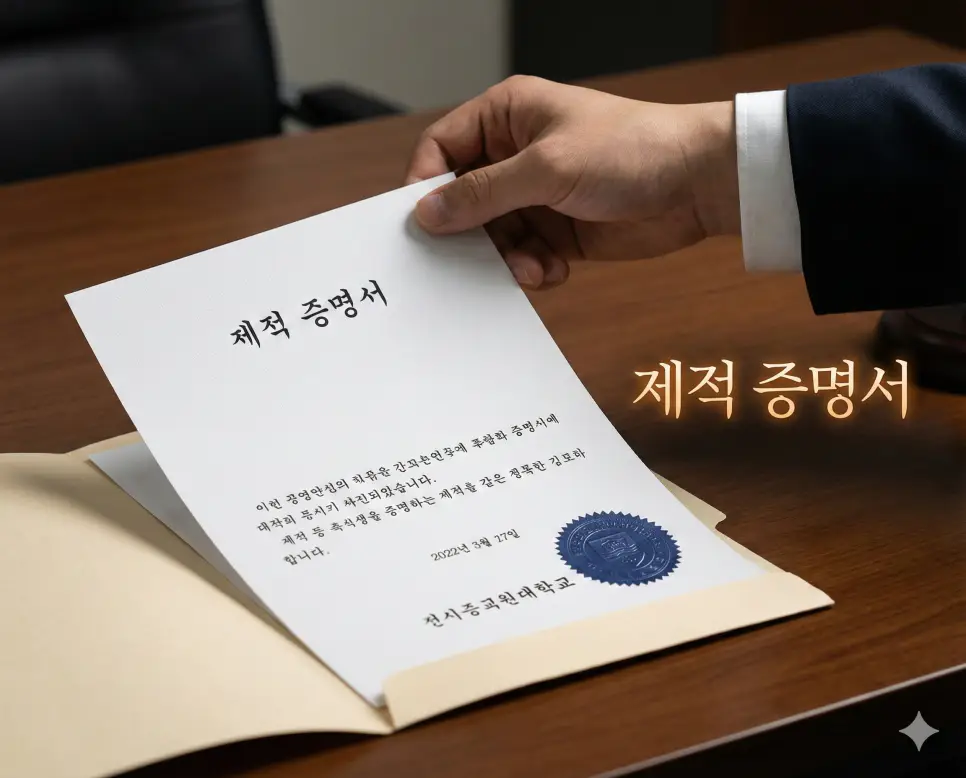 제적 증명서 뜻인 학생이 학교를 그만두었음을 공식적으로 증명하는 서류를 시각화한 실사 이미지