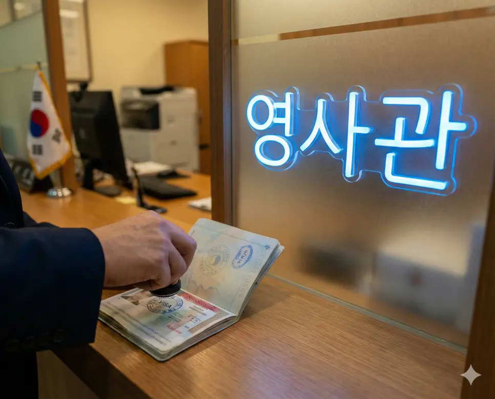 외국에서 자국민의 보호와 통상 업무를 담당하는 외교 기관인 영사관 이미지