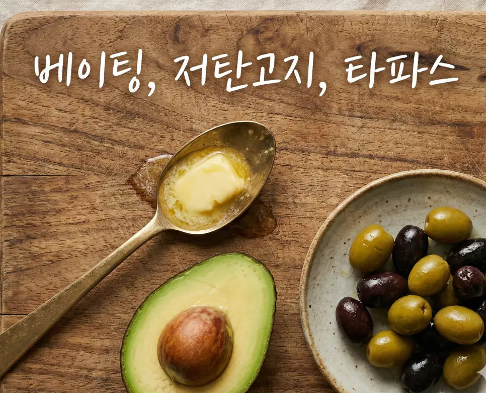 베이팅, 저탄고지, 타파스 뜻을 한데 모아 전문적인 조리법, 건강 식단, 그리고 글로벌 식문화를 표현한 종합 이미지