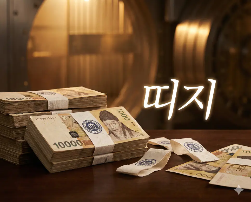 띠지 뜻을 보여주는 은행에서 돈다발을 100매 단위로 묶을 때 사용하는 종이 띠 이미지