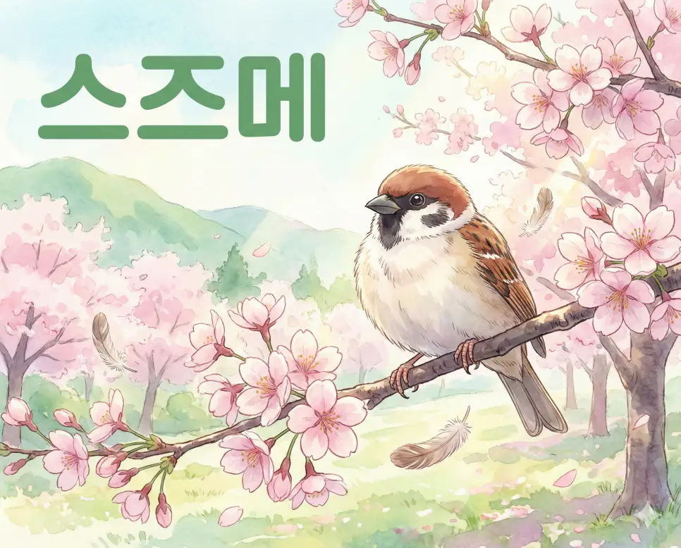 참새를 의미하며 최근 유명 애니메이션으로도 친숙한 스즈메 뜻과 정겨운 풍경을 담은 애니메이션 스타일 이미지입니다.
