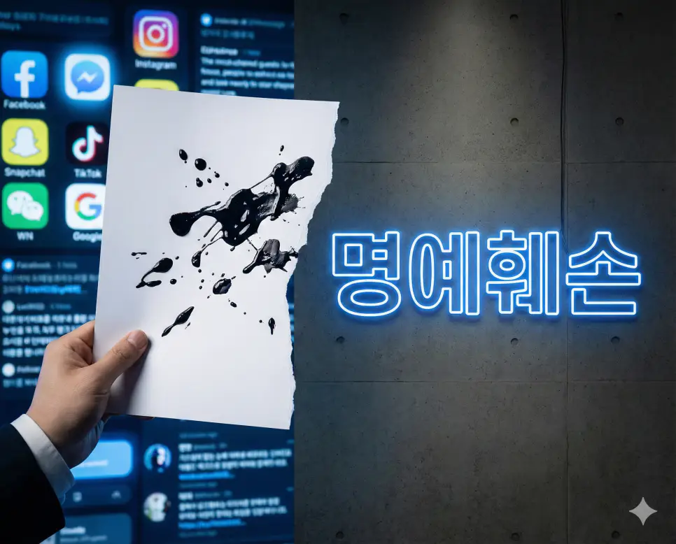 공공연하게 사실이나 허위 사실을 유포하여 타인의 사회적 평가를 저하시키는 명예훼손 이미지