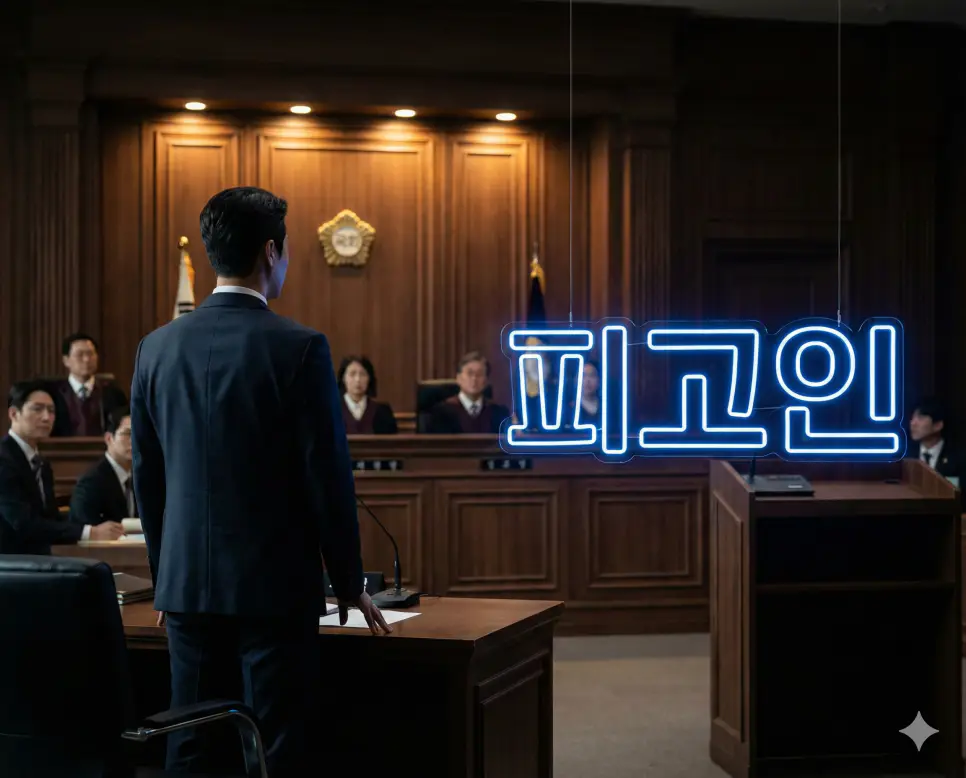검사에 의해 형사 재판에 넘겨져 재판을 받고 있는 사람을 뜻하는 피고인 이미지