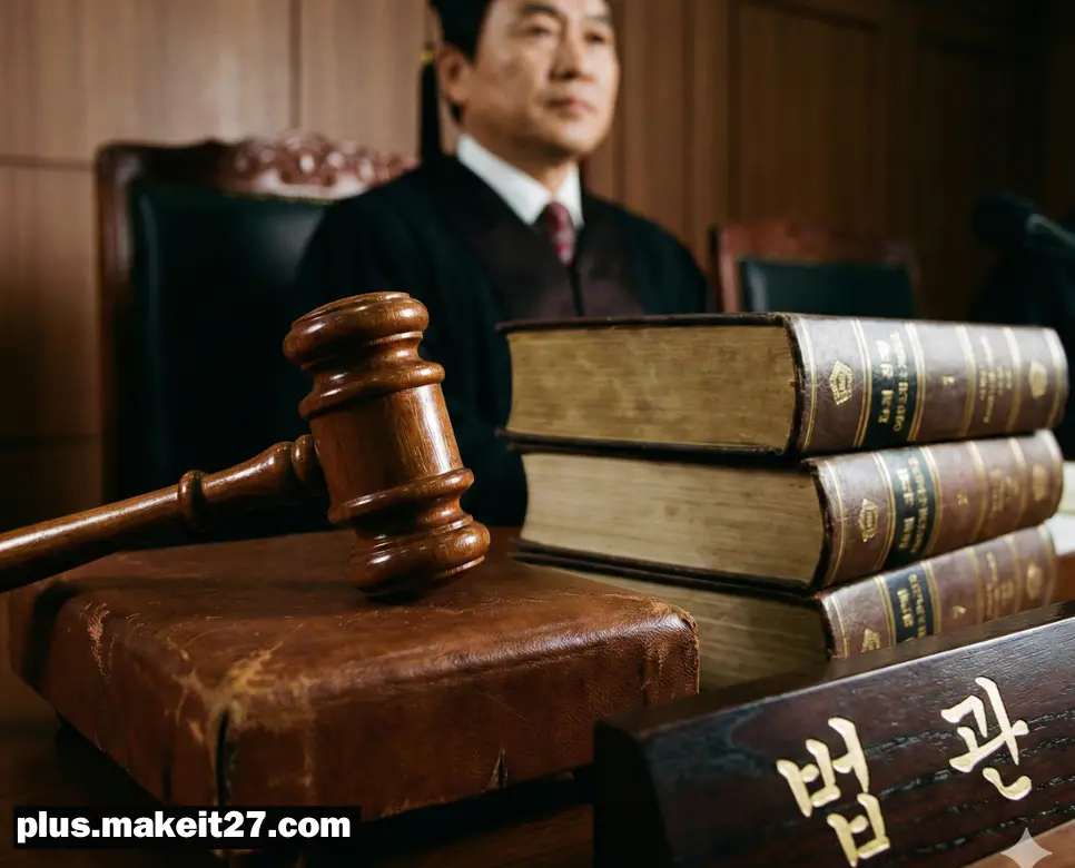 양심과 법률에 따라 공정한 판결을 내리는 법관의 권위와 품격 있는 한글 디자인