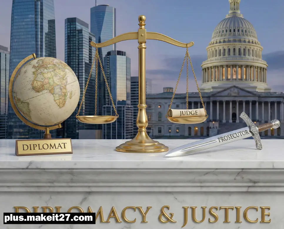 국가의 국익과 법적 정의를 상징하는 요소들이 조화롭게 어우러진 통합 이미지와 품격 있는 디자인