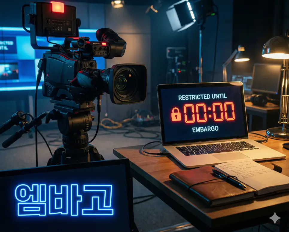 엠바고 뜻인 보도 기관 사이의 합의를 통해 특정 시점까지 보도를 유예하는 약속을 상징적으로 표현한 이미지