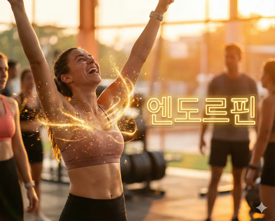 즐거울 때나 운동할 때 분비되어 통증을 줄이고 행복감을 주는 천연 진통제 엔도르핀 이미지