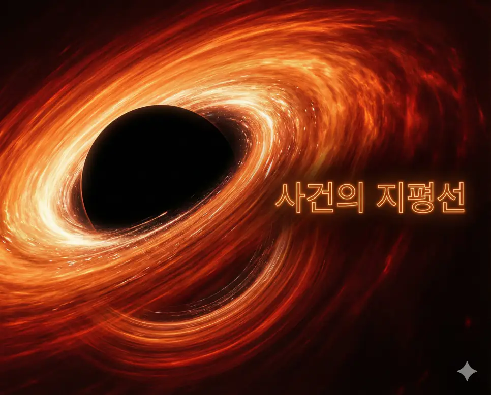 사건의 지평선 뜻인 블랙홀의 안과 밖을 나누는 경계이자 빛조차 빠져나올 수 없는 지점을 묘사한 실사 이미지