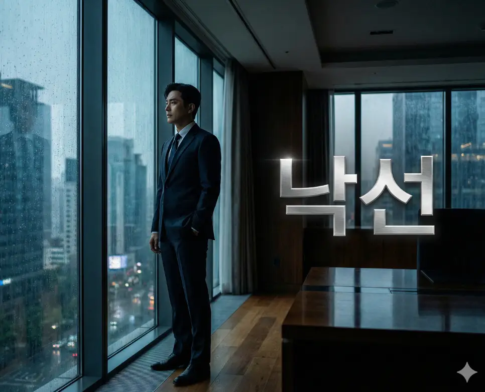 낙선 뜻이 담긴 결과에 승복하고 다음을 기약하며 깊은 생각에 잠긴 가상 인물의 카리스마 넘치는 장면