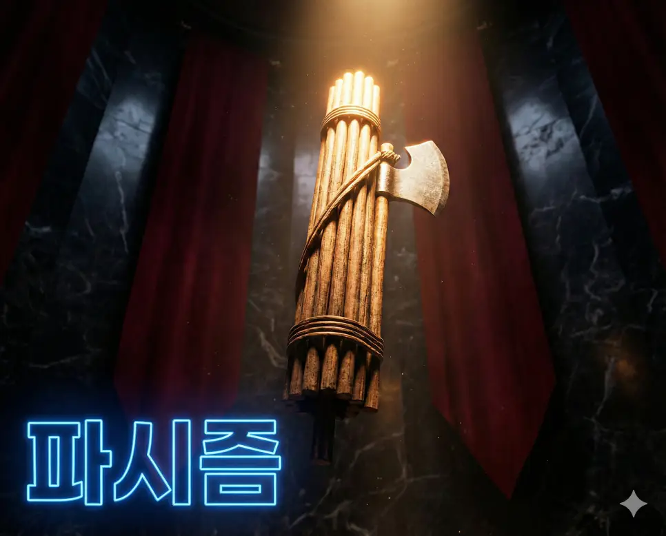 파시즘 뜻인 강력한 독재와 배타적 민족주의를 특징으로 하는 극단적인 권위주의 정치를 상징화한 이미지