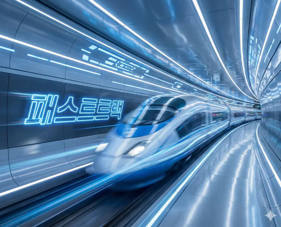 패스트트랙 뜻이 담긴 신속하고 효율적인 절차를 시각화한 역동적인 미래 도시의 이미지