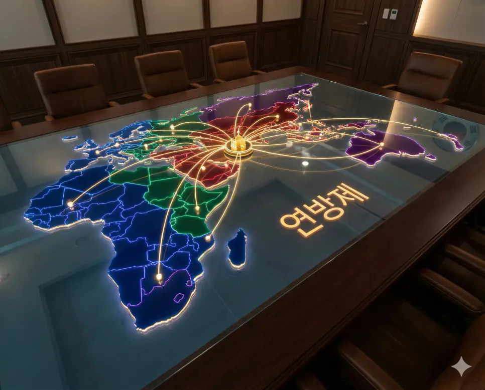 연방제 뜻인 자치권을 가진 여러 주가 모여 하나의 중앙 정부 아래 결합한 국가 형태를 시각화한 실사 이미지