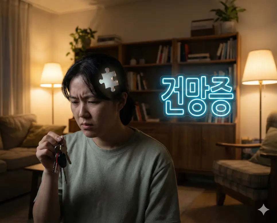 잘 기억하던 일을 갑자기 잊어버리거나 기억해내지 못하는 증상인 건망증 이미지