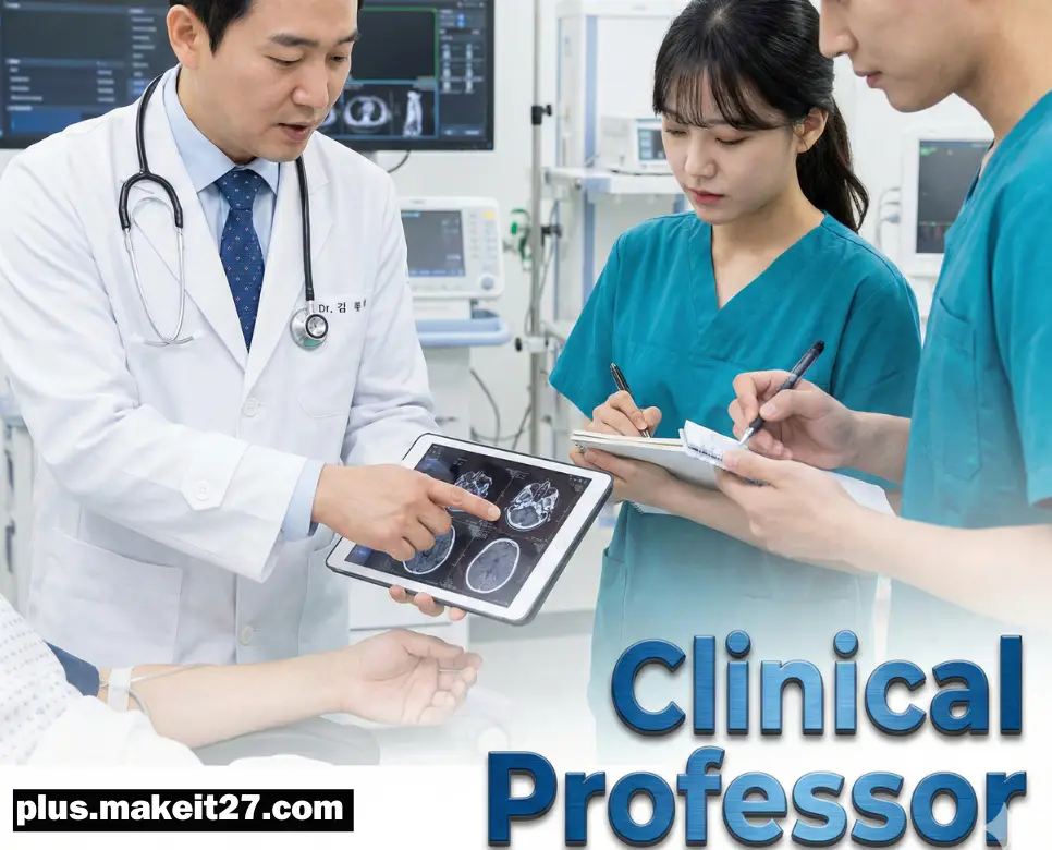 진료와 교육을 병행하는 임상교수의 전문적인 모습과 신뢰감 있는 로고