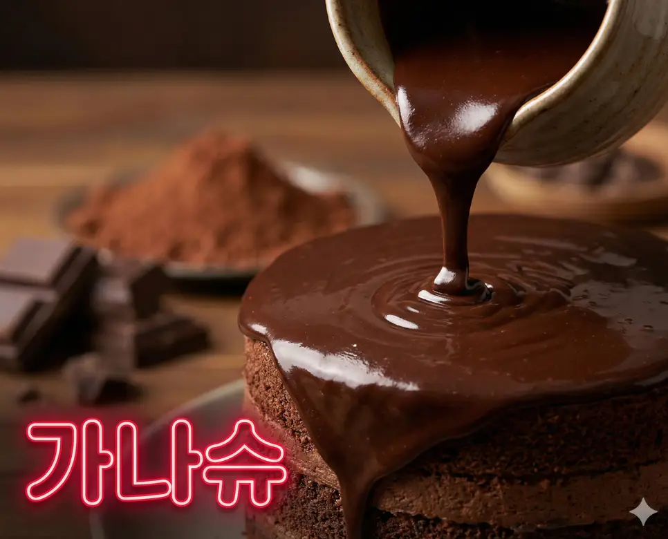 가나슈 뜻이 담긴 진하고 매끄러운 초콜릿의 질감이 느껴지는 고품격 베이킹 연출 샷
