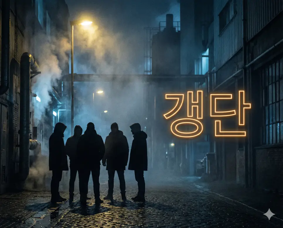 갱단 뜻인 범죄를 목적으로 결성된 조직적인 집단을 상징하는 어두운 분위기의 이미지