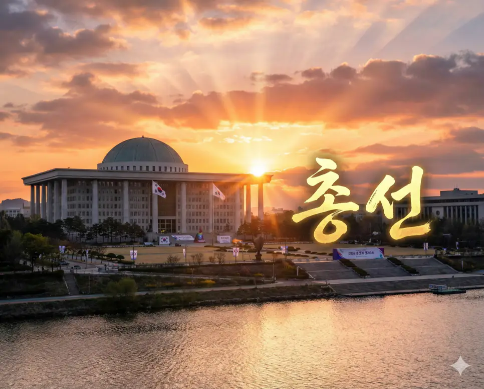 국회의원 전원을 한꺼번에 선출하여 국가의 입법부를 구성하는 총선의 전경 이미지