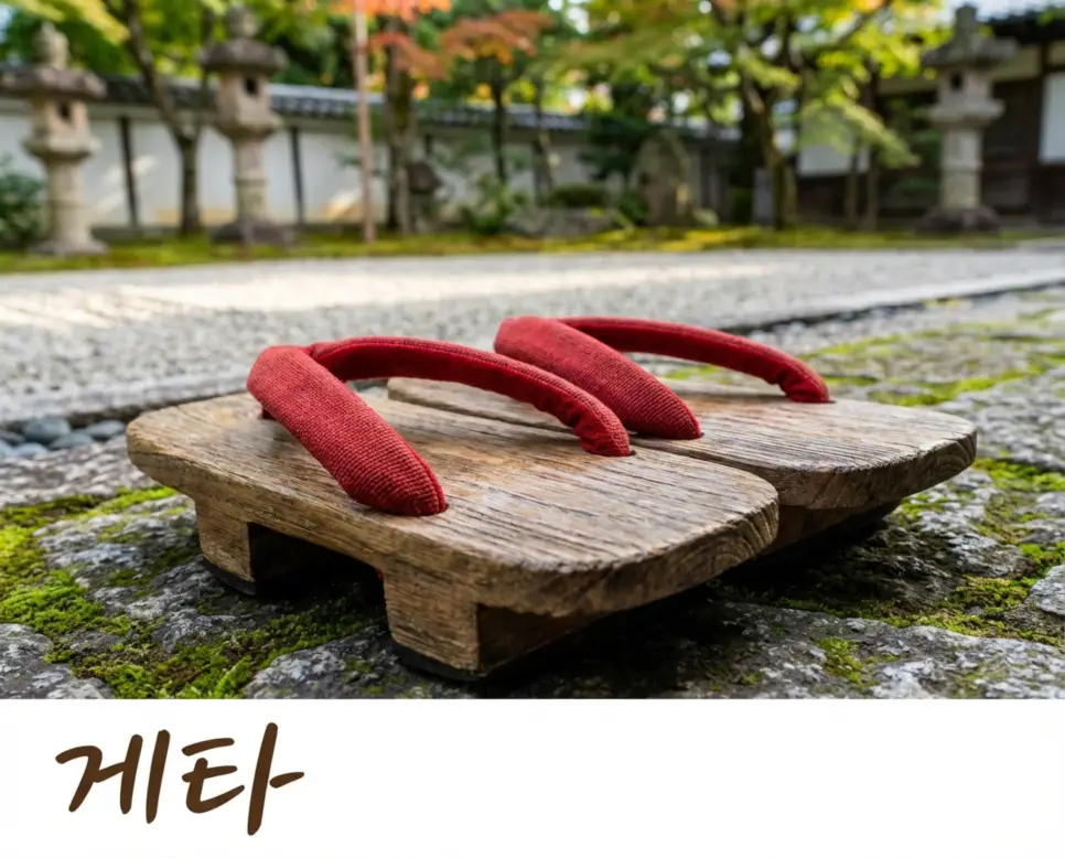일본 전통 나무 신발을 뜻하는 게타 뜻과 돌길 위의 정취를 표현한 애니메이션 이미지