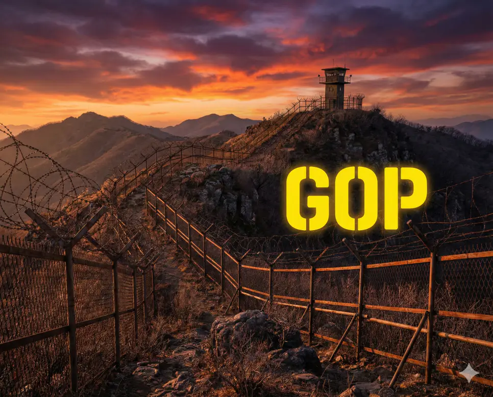 대한민국 최전방을 지키는 일반 전초 GOP와 끝없이 이어진 철책선을 담은 이미지