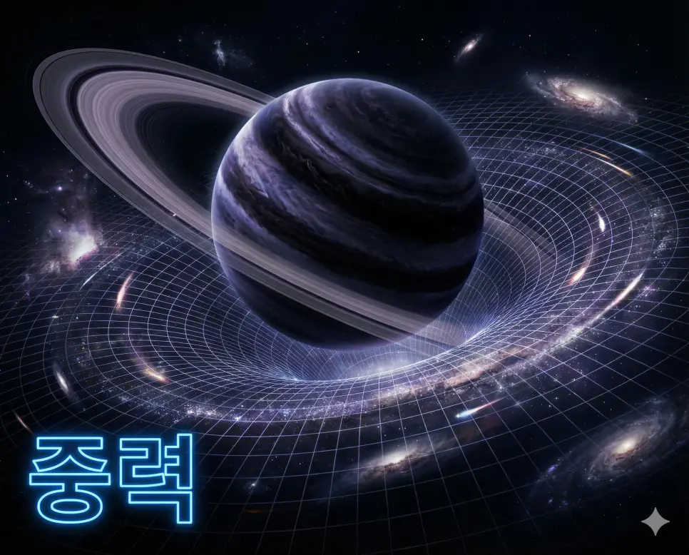 중력 뜻인 질량을 가진 물체끼리 서로 끌어당기는 보이지 않는 힘을 상징적으로 표현한 이미지