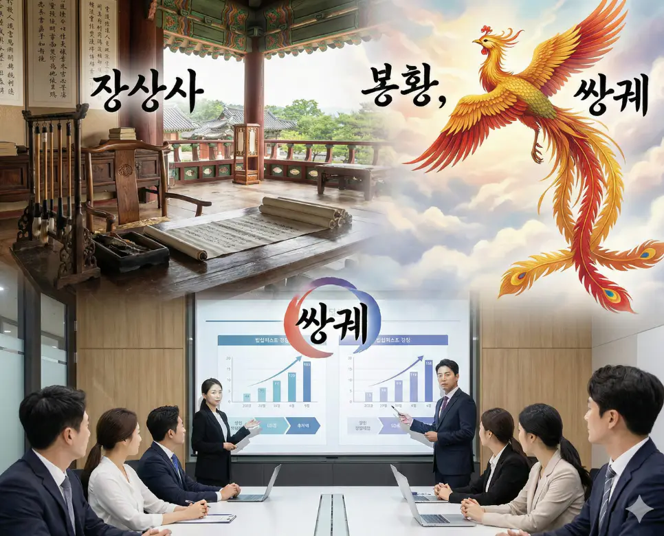 장상사, 봉황, 쌍궤 뜻을 한데 모아 그리움과 비전, 그리고 실용적 전략을 표현한 종합 이미지