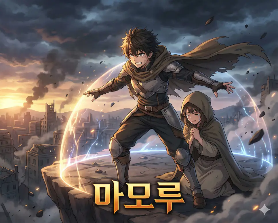 지키다 혹은 보호하다라는 의미를 가진 마모루 뜻과 강한 책임감이 잘 표현된 세련된 애니메이션 스타일의 이미지입니다.