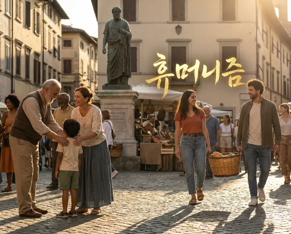 인간의 존엄성과 가치를 최우선으로 하는 휴머니즘의 본질을 시각화한 이미지