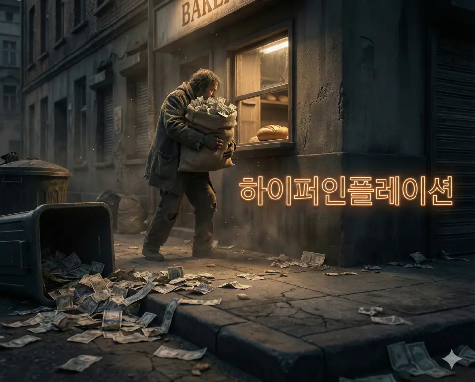 하이퍼인플레이션 뜻인 물가 상승이 통제 불능 상태로 급격하게 진행되어 화폐 가치가 폭락하는 현상을 묘사한 실사 이미지