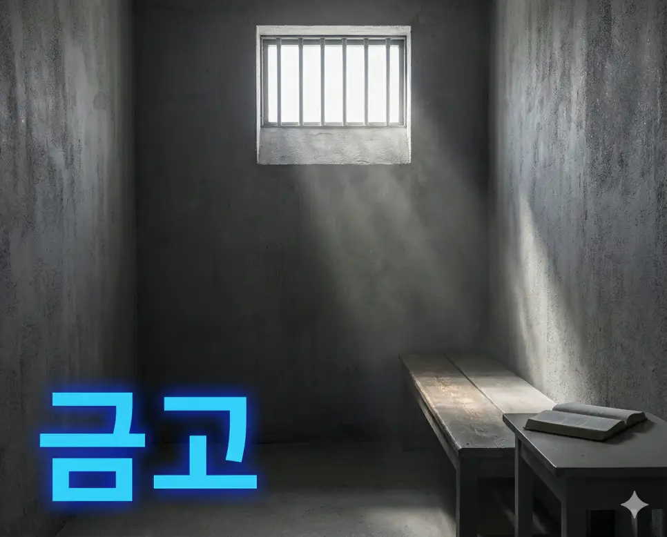 금고 뜻인 노동을 하지 않고 수용 시설에 갇히는 형벌의 의미를 담은 상징적 이미지