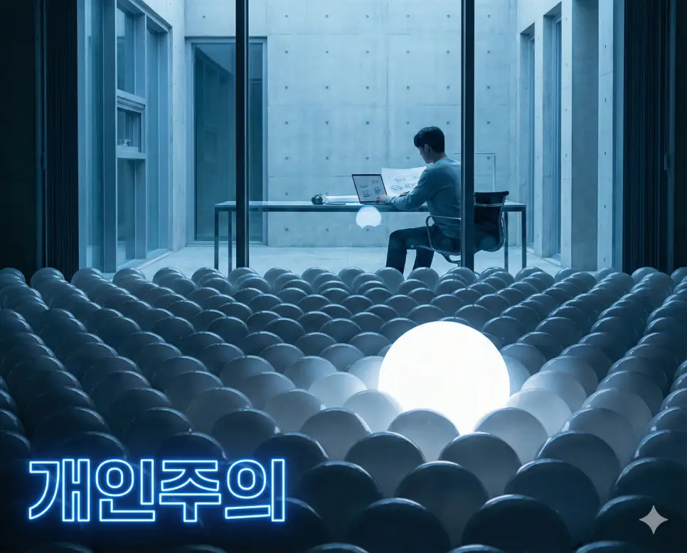 개인주의 뜻인 국가나 집단보다 개인의 가치와 권리를 우선시하며 독립적인 자율성을 중시하는 사상을 상징적으로 표현한 이미지