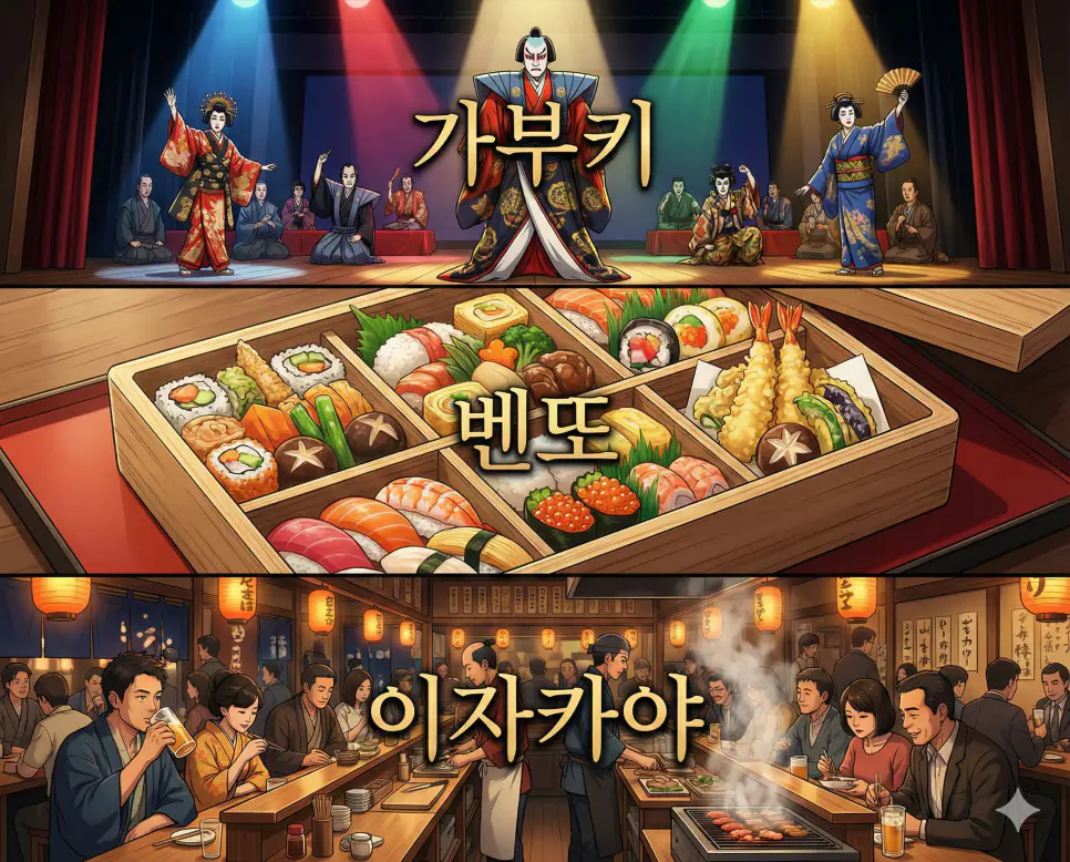 일본의 예술과 미식을 한눈에 정리한 가부키, 벤또, 이자카야 뜻 통합 가이드 이미지