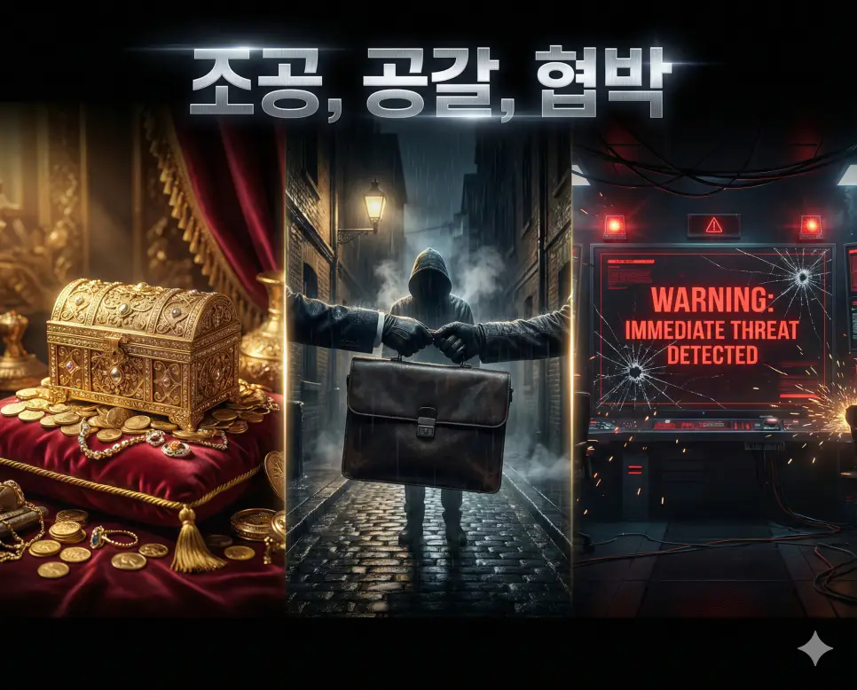 조공, 공갈, 협박의 개념과 차이를 세련된 구도로 통합한 사회 및 법률 종합 가이드 이미지