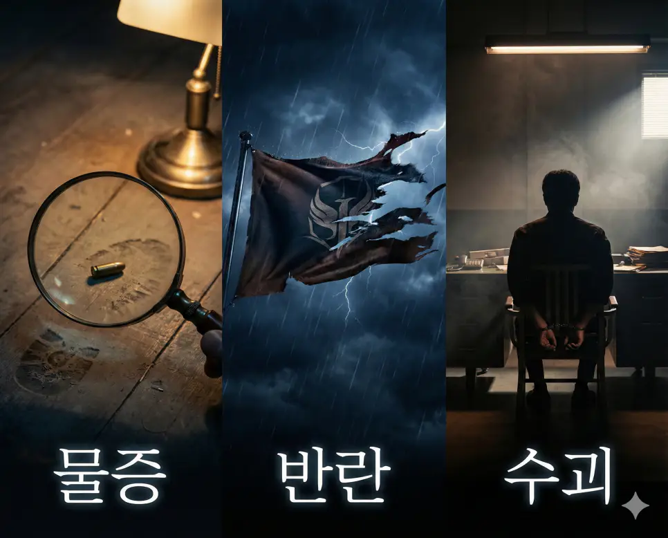 물증의 증명력, 반란의 긴박함, 수괴의 법적 책임을 통합적으로 보여주는 시각 자료